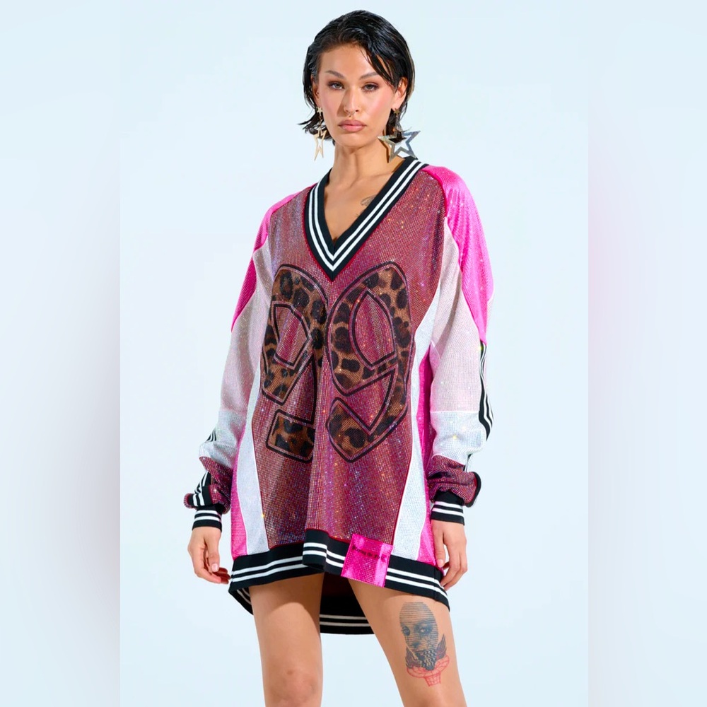 ONLY THE COOLEST RHINESTONE JERSEY DRESS